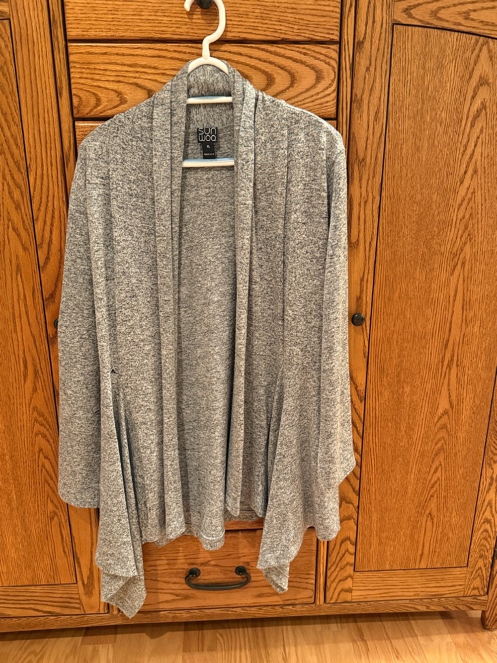 Clara Sun Woo Heather Gray Open-Front Draped Cardigan
